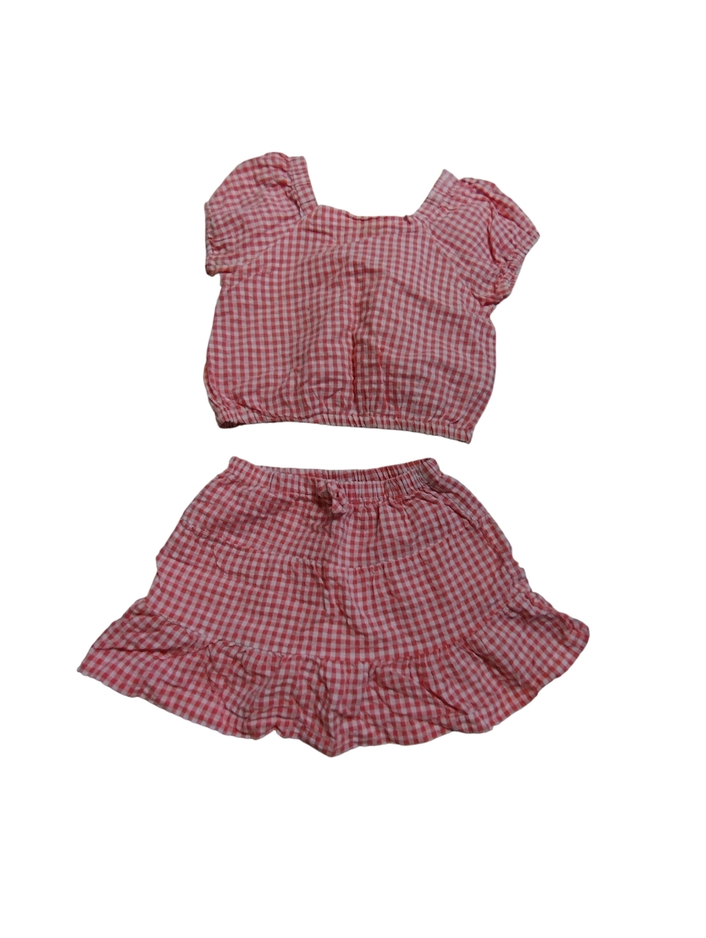 EUC Jessica Simpson Two-Piece Gingham Crop Top + Skirt Skort Set Pink & White
